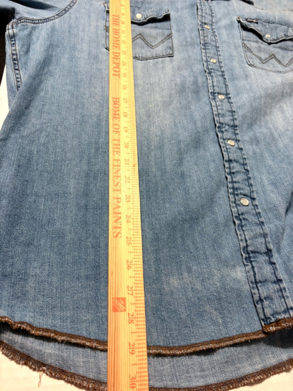 Men’s Wrangler Blue Denim Shirt‎ Jacket Pearl Snaps Western LS XXL - Picture 10 of 12